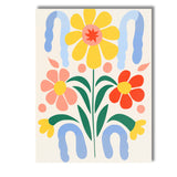 Nordic Floral Motif with Yellow Daisy and Decorative Blue Arches Canvas Wall Art Print Decor Picture Ready to Hang