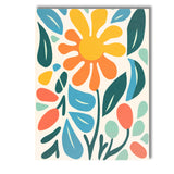 Modern Botanical Flower Illustration in Mustard Teal and Coral Tones Canvas Wall Art Print Decor Picture Ready to Hang