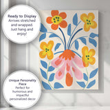 Whimsical Floral Bouquet with Blue Leaves and Pink Petals Canvas Wall Art Print Decor Picture Ready to Hang