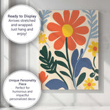 Scandinavian Wildflower Meadow with Coral Daisy and Botanical Leaves Canvas Wall Art Print Decor Picture Ready to Hang
