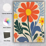 Scandinavian Wildflower Meadow with Coral Daisy and Botanical Leaves Canvas Wall Art Print Decor Picture Ready to Hang