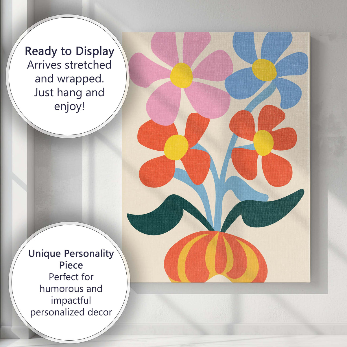 Scandinavian Floral Bouquet in Decorative Orange Vase Canvas Wall Art Print Decor Picture Ready to Hang