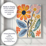 Mid Century Floral Stem with Orange Daisy and Pastel Leaves Canvas Wall Art Print Decor Picture Ready to Hang
