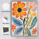 Mid Century Floral Stem with Orange Daisy and Pastel Leaves Canvas Wall Art Print Decor Picture Ready to Hang