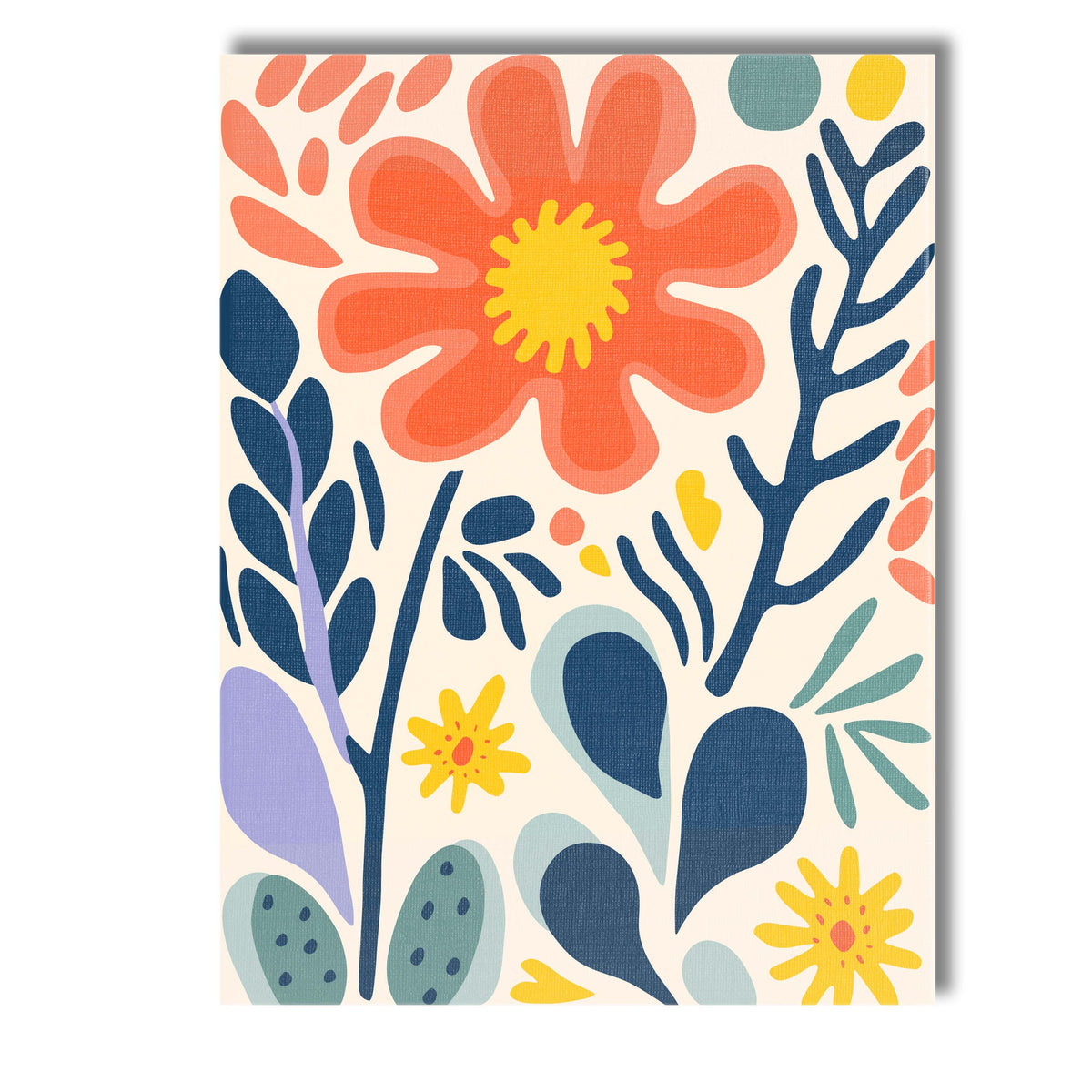 Abstract Coral Bloom and Navy Botanical Shapes Modern Floral Canvas Wall Art Print Decor Picture Ready to Hang