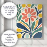 Contemporary Botanical Flower Composition with Teal Leaves and Mustard Accents Canvas Wall Art Print Decor Picture Ready to Hang