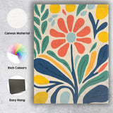 Contemporary Botanical Flower Composition with Teal Leaves and Mustard Accents Canvas Wall Art Print Decor Picture Ready to Hang