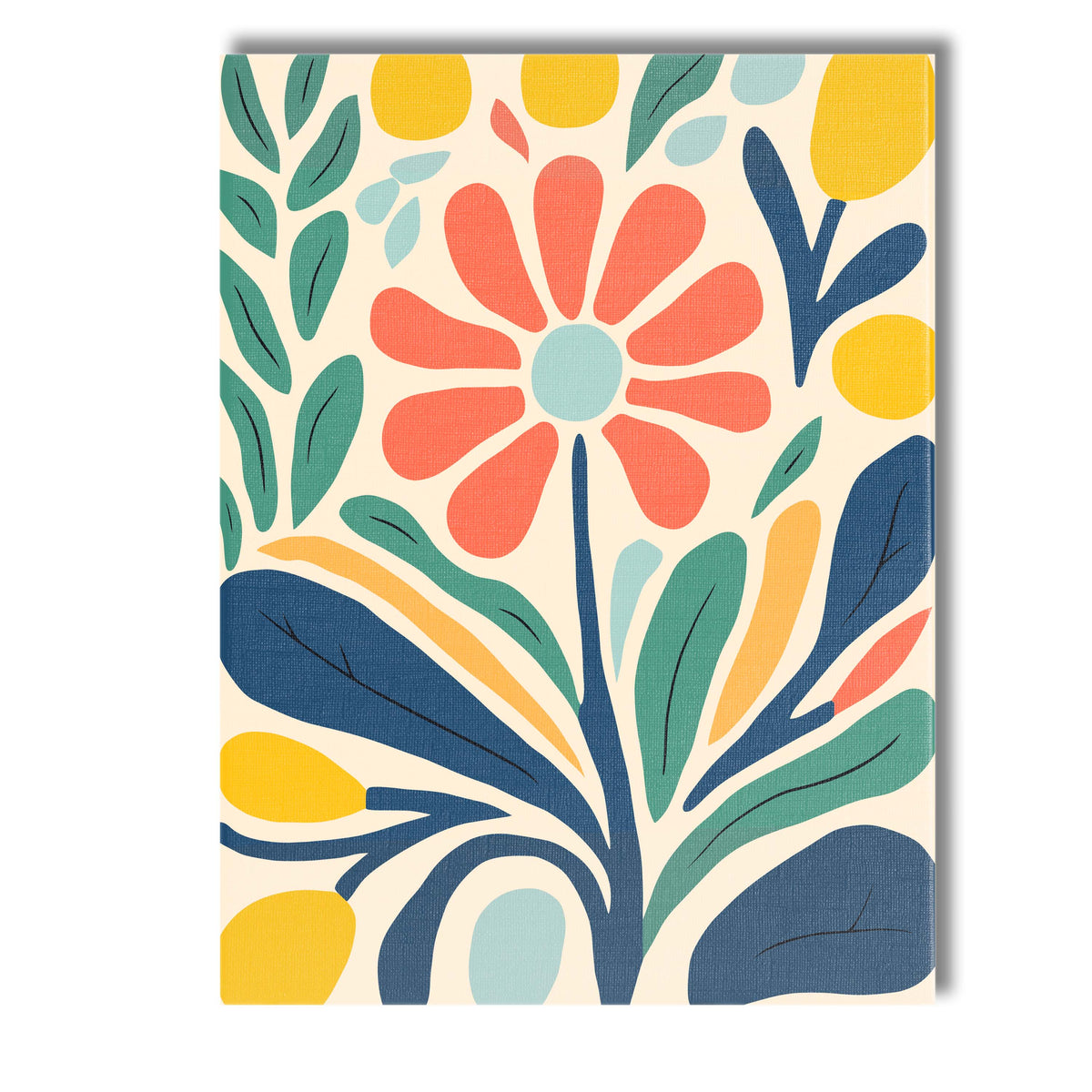 Contemporary Botanical Flower Composition with Teal Leaves and Mustard Accents Canvas Wall Art Print Decor Picture Ready to Hang