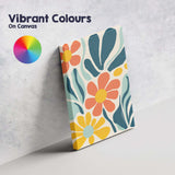 Scandinavian Floral Pattern with Coral Daisies and Blue Green Foliage Canvas Wall Art Print Decor Picture Ready to Hang