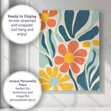 Scandinavian Floral Pattern with Coral Daisies and Blue Green Foliage Canvas Wall Art Print Decor Picture Ready to Hang