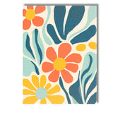 Scandinavian Floral Pattern with Coral Daisies and Blue Green Foliage Canvas Wall Art Print Decor Picture Ready to Hang