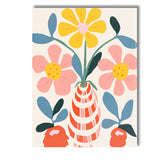 Nordic Floral Arrangement with Pink Petals and Striped Vase Canvas Wall Art Print Decor Picture Ready to Hang