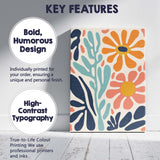 Abstract Coral and Orange Daisy Botanical Cutout Design Canvas Wall Art Print Decor Picture Ready to Hang