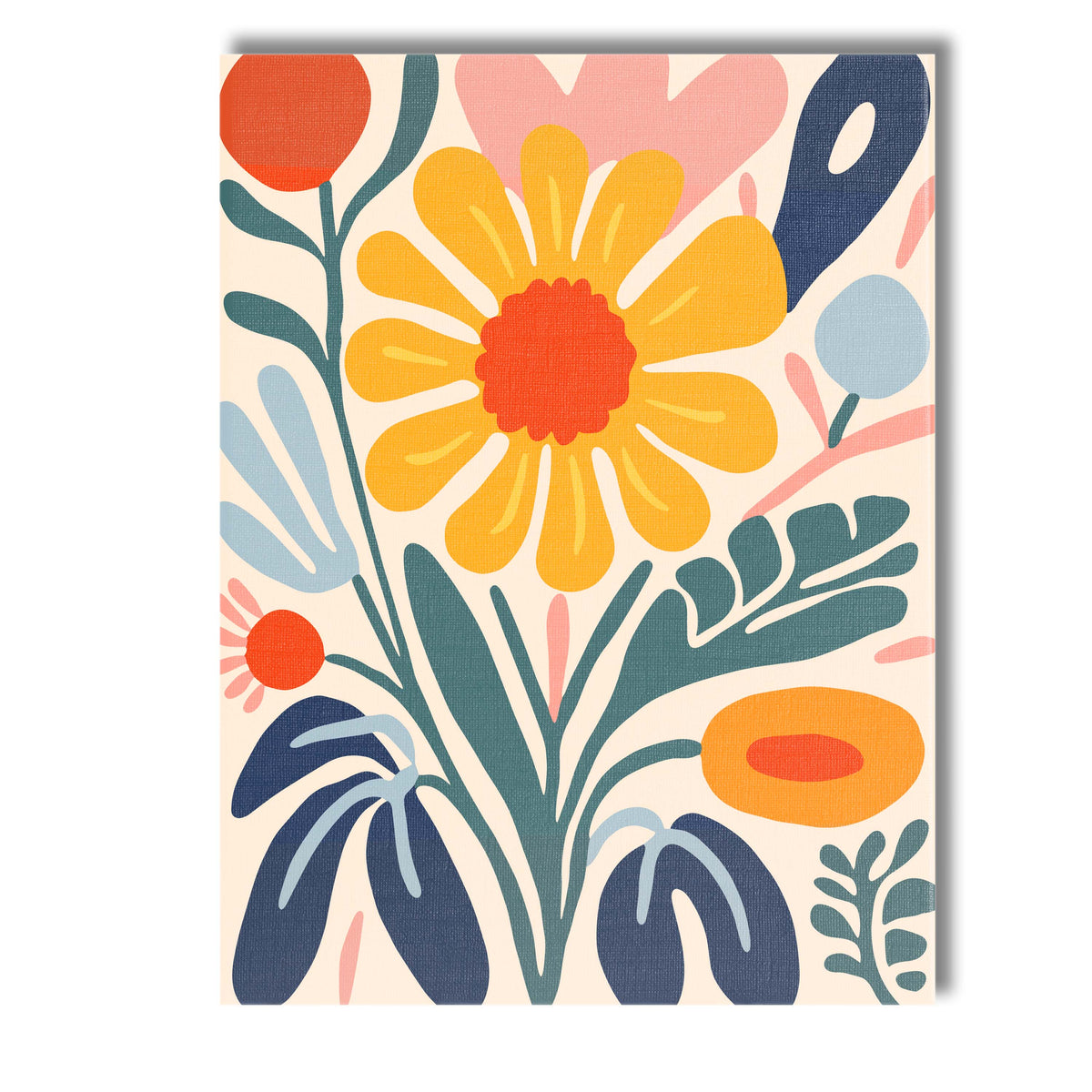 Mid Century Yellow Bloom and Teal Foliage Botanical Artwork Canvas Wall Art Print Decor Picture Ready to Hang