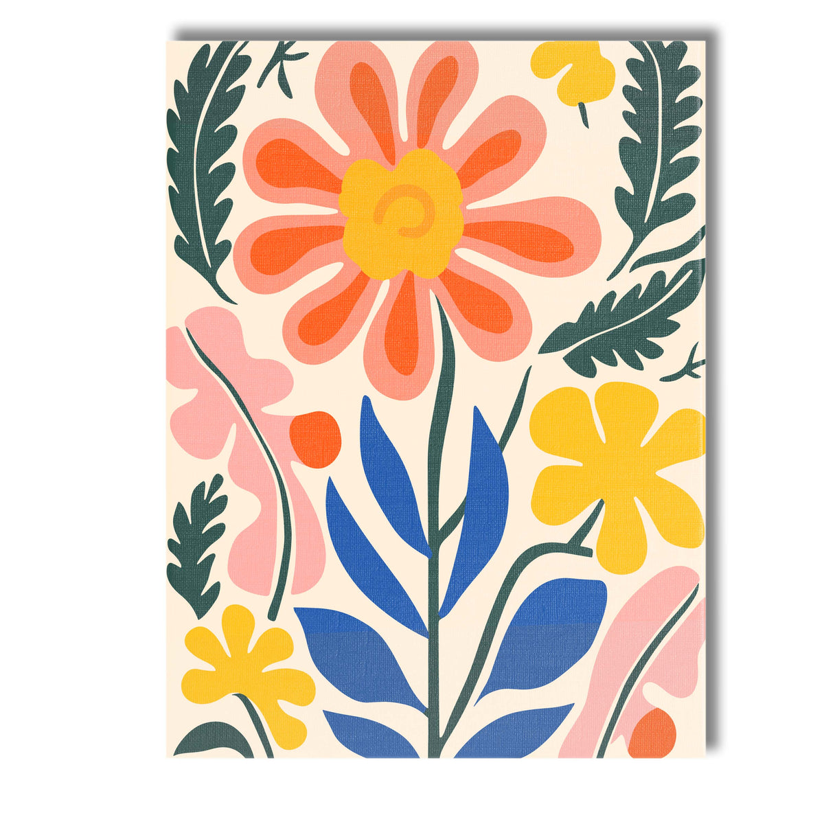 Nordic Floral Garden with Blue Leaves and Coral Blossom Canvas Wall Art Print Decor Picture Ready to Hang