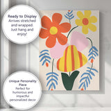 Retro Floral Arrangement with Striped Tulip and Pastel Botanicals Canvas Wall Art Print Decor Picture Ready to Hang