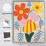 Retro Floral Arrangement with Striped Tulip and Pastel Botanicals Canvas Wall Art Print Decor Picture Ready to Hang