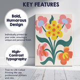 Folk Art Yellow Flower Bouquet with Pink and Coral Blossoms Canvas Wall Art Print Decor Picture Ready to Hang