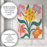 Folk Art Yellow Flower Bouquet with Pink and Coral Blossoms Canvas Wall Art Print Decor Picture Ready to Hang