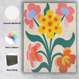 Folk Art Yellow Flower Bouquet with Pink and Coral Blossoms Canvas Wall Art Print Decor Picture Ready to Hang