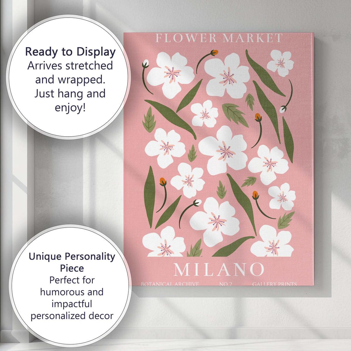 Milano Cherry Blossom Flower Market Pink Botanical Poster Canvas Wall Art Print Decor Picture Ready to Hang