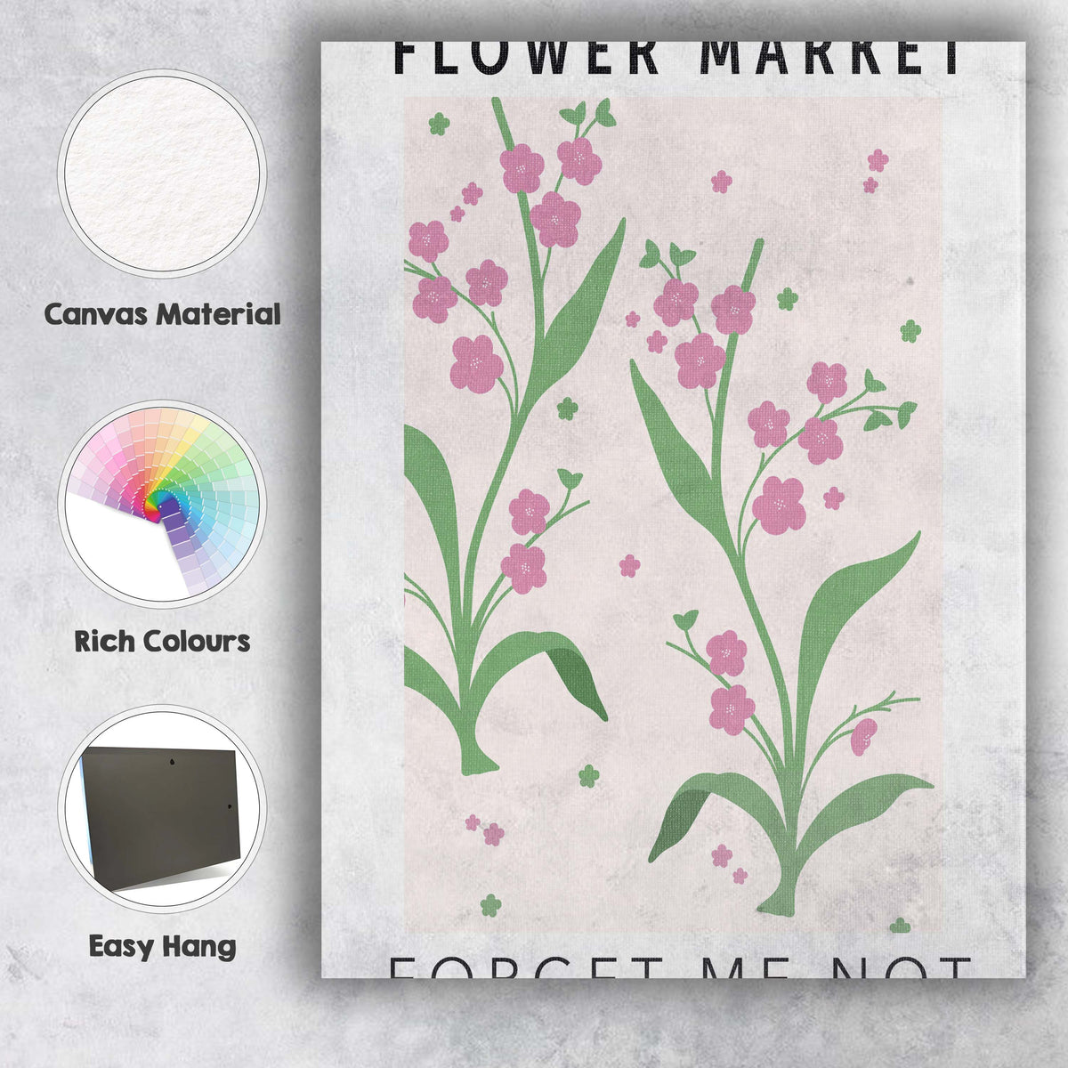 Pastel Forget Me Not Wildflower Botanical Garden Illustration Canvas Wall Art Print Decor Picture Ready to Hang