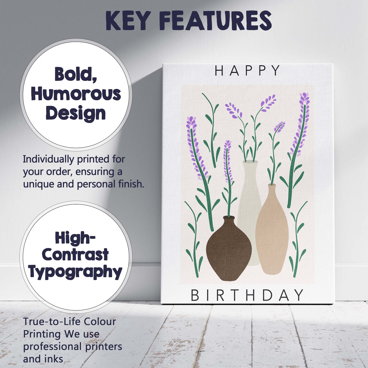 Minimalist Lavender Botanical Vase Arrangement Contemporary Print Canvas Wall Art Print Decor Picture Ready to Hang