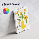 Yellow Floral Bouquet in Bright Mustard Vase Scandinavian Botanical Illustration Canvas Wall Art Print Decor Picture Ready to Hang