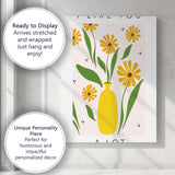 Yellow Floral Bouquet in Bright Mustard Vase Scandinavian Botanical Illustration Canvas Wall Art Print Decor Picture Ready to Hang