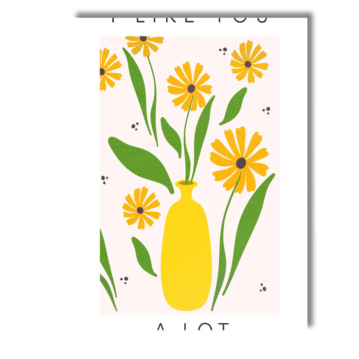 Yellow Floral Bouquet in Bright Mustard Vase Scandinavian Botanical Illustration Canvas Wall Art Print Decor Picture Ready to Hang