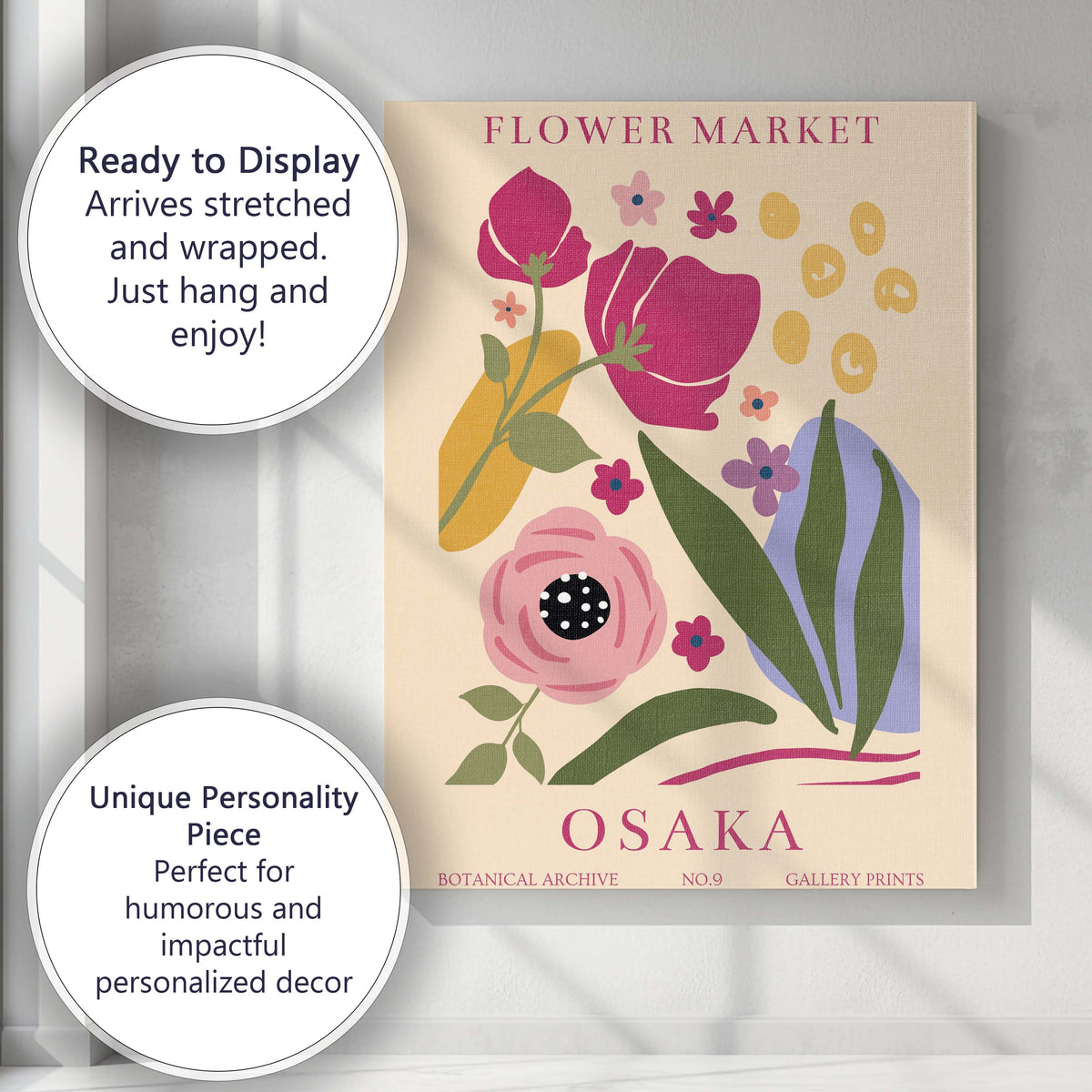 Osaka Botanical Archive Floral Market Poster Mid Century Modern Artwork Canvas Wall Art Print Decor Picture Ready to Hang
