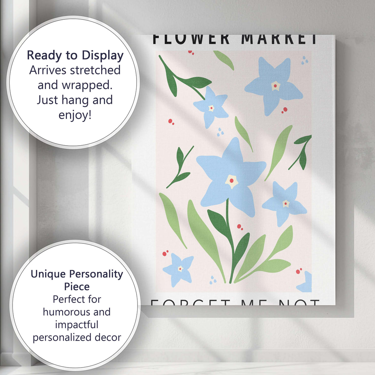 Pastel Blue Forget Me Not Wildflower Botanical Illustration Canvas Wall Art Print Decor Picture Ready to Hang