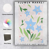 Pastel Blue Forget Me Not Wildflower Botanical Illustration Canvas Wall Art Print Decor Picture Ready to Hang
