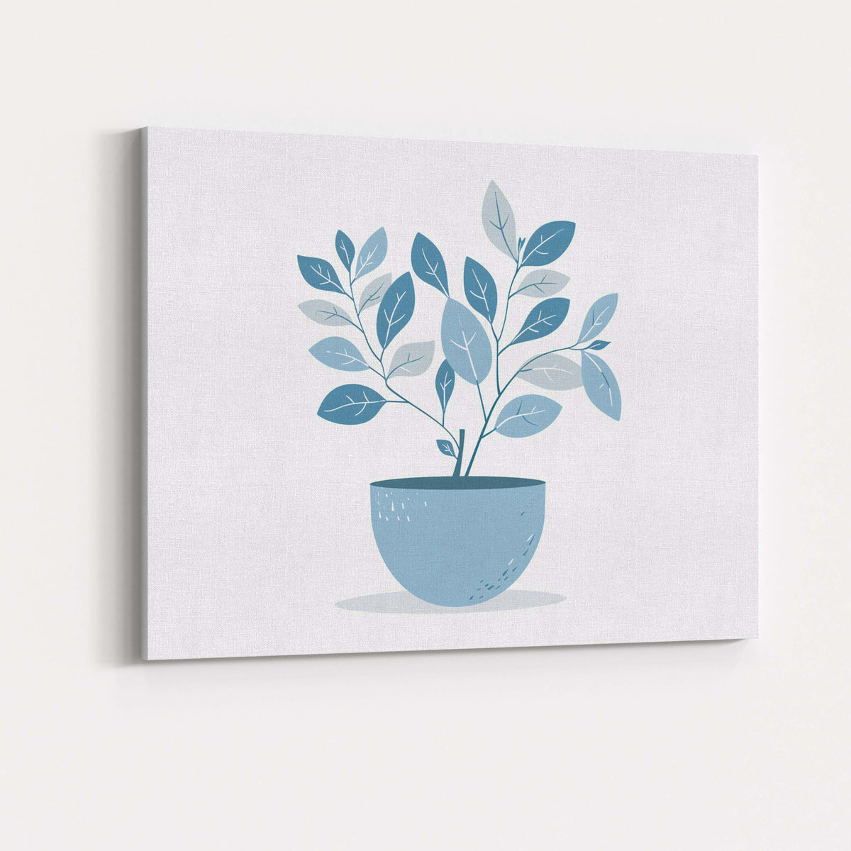 Soft Blue Leafy Indoor Plant Modern Botanical Illustration Canvas Wall Art Print Decor Picture Ready to Hang