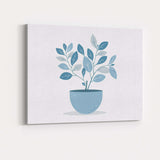 Soft Blue Leafy Indoor Plant Modern Botanical Illustration Canvas Wall Art Print Decor Picture Ready to Hang