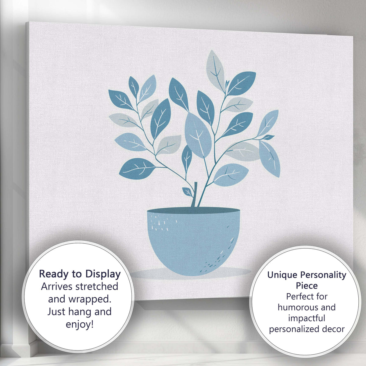 Soft Blue Leafy Indoor Plant Modern Botanical Illustration Canvas Wall Art Print Decor Picture Ready to Hang
