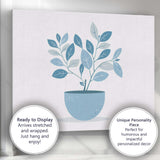 Soft Blue Leafy Indoor Plant Modern Botanical Illustration Canvas Wall Art Print Decor Picture Ready to Hang