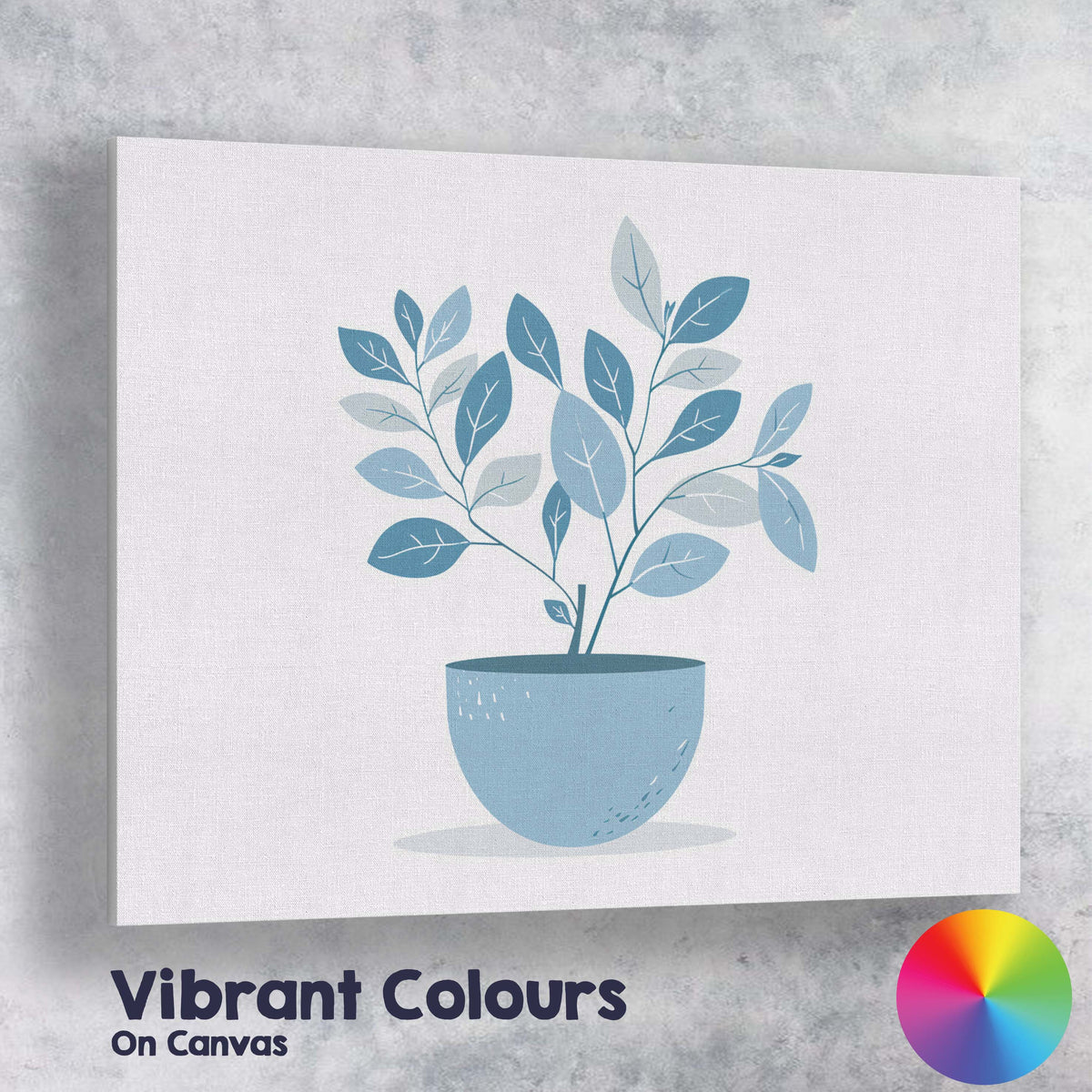Soft Blue Leafy Indoor Plant Modern Botanical Illustration Canvas Wall Art Print Decor Picture Ready to Hang