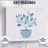 Soft Blue Leafy Indoor Plant Modern Botanical Illustration Canvas Wall Art Print Decor Picture Ready to Hang