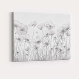Elegant Botanical Flower Field Fine Line Drawing Artwork Canvas Wall Art Print Decor Picture Ready to Hang