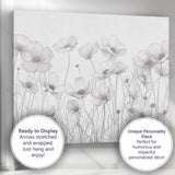 Elegant Botanical Flower Field Fine Line Drawing Artwork Canvas Wall Art Print Decor Picture Ready to Hang