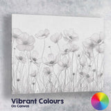 Elegant Botanical Flower Field Fine Line Drawing Artwork Canvas Wall Art Print Decor Picture Ready to Hang