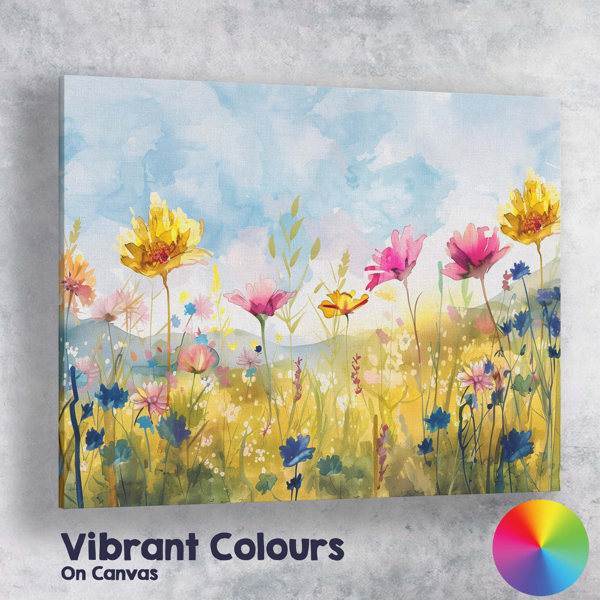 Pastel Watercolour Wildflower Meadow Floral Landscape Painting Canvas Wall Art Print Decor Picture Ready to Hang