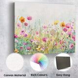 Pink And Yellow Wildflower Watercolour Garden Landscape Canvas Wall Art Print Decor Picture Ready to Hang