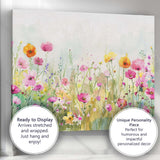 Pink And Yellow Wildflower Watercolour Garden Landscape Canvas Wall Art Print Decor Picture Ready to Hang