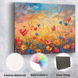 Vibrant Wildflower Meadow Sunset Painting Colourful Poppy Field Landscape Canvas Wall Art Print Decor Picture Ready to Hang