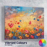 Vibrant Wildflower Meadow Sunset Painting Colourful Poppy Field Landscape Canvas Wall Art Print Decor Picture Ready to Hang