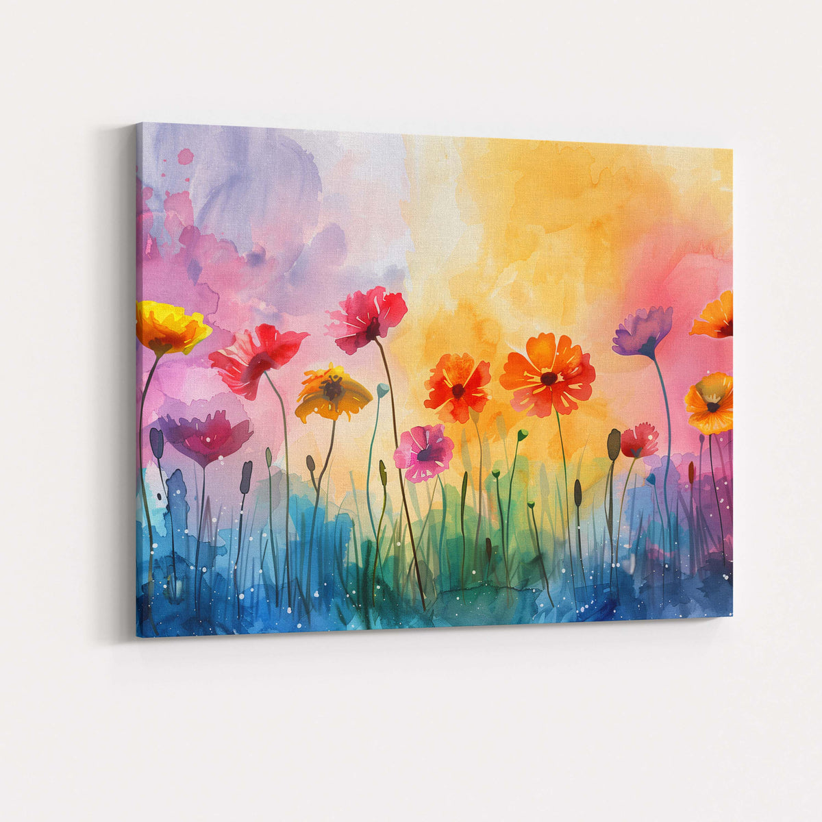 Pastel Watercolour Wildflower Garden Floral Meadow Artwork Canvas Wall Art Print Decor Picture Ready to Hang