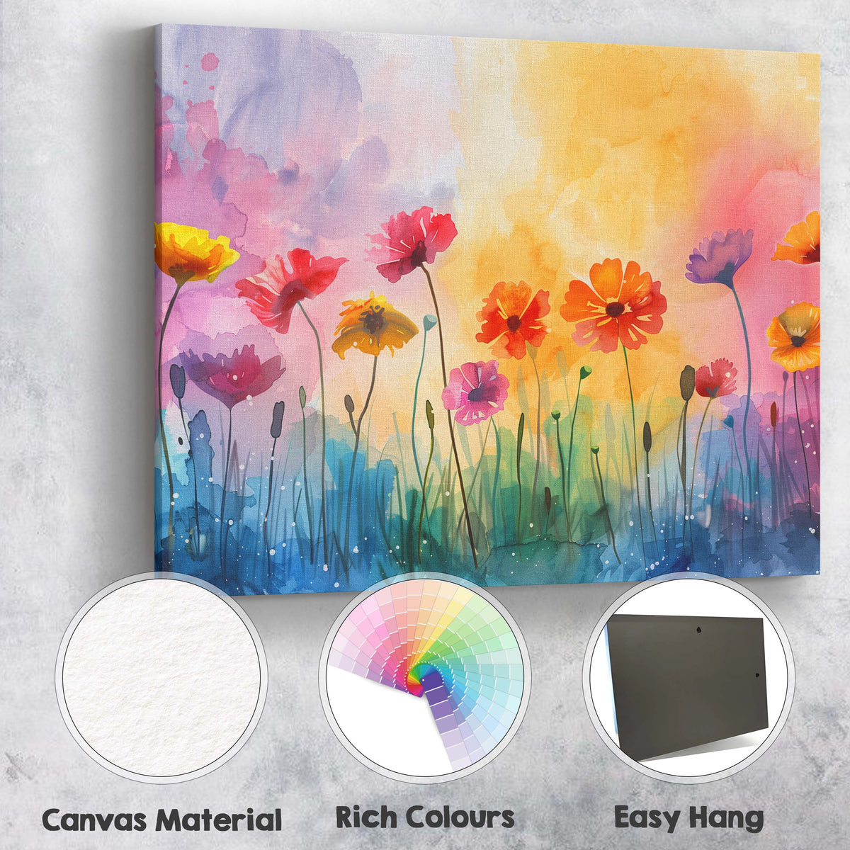Pastel Watercolour Wildflower Garden Floral Meadow Artwork Canvas Wall Art Print Decor Picture Ready to Hang