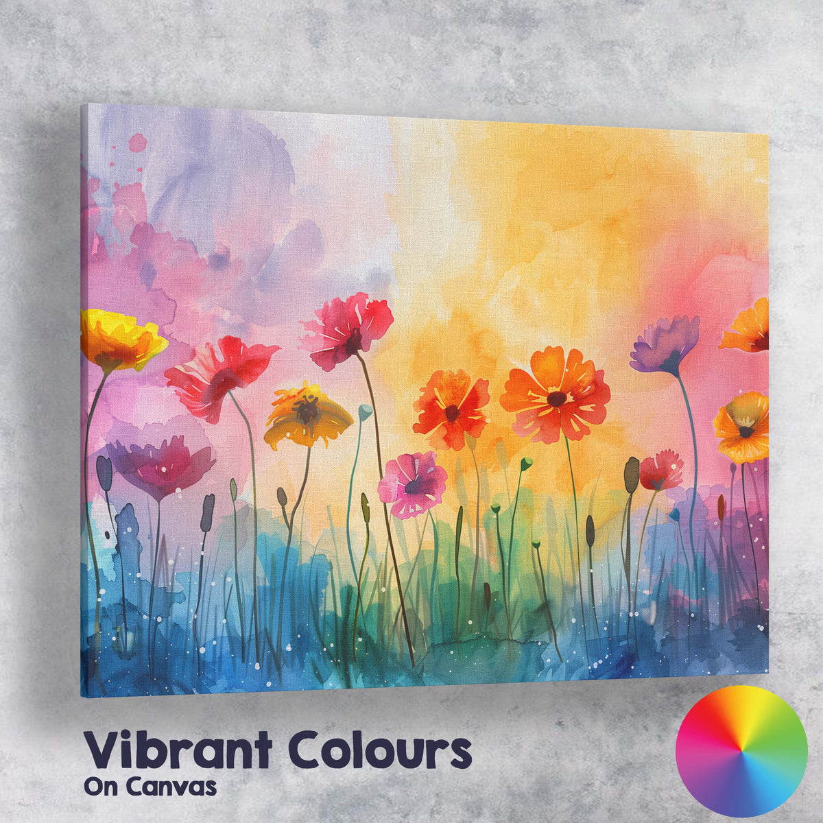 Pastel Watercolour Wildflower Garden Floral Meadow Artwork Canvas Wall Art Print Decor Picture Ready to Hang